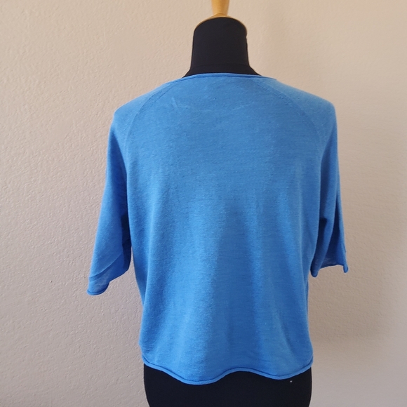 EILEEN FISHER Calypso Elbow Sleeve Pullover Top XXS Blue Organic Cotton Linen - Picture 3 of 6